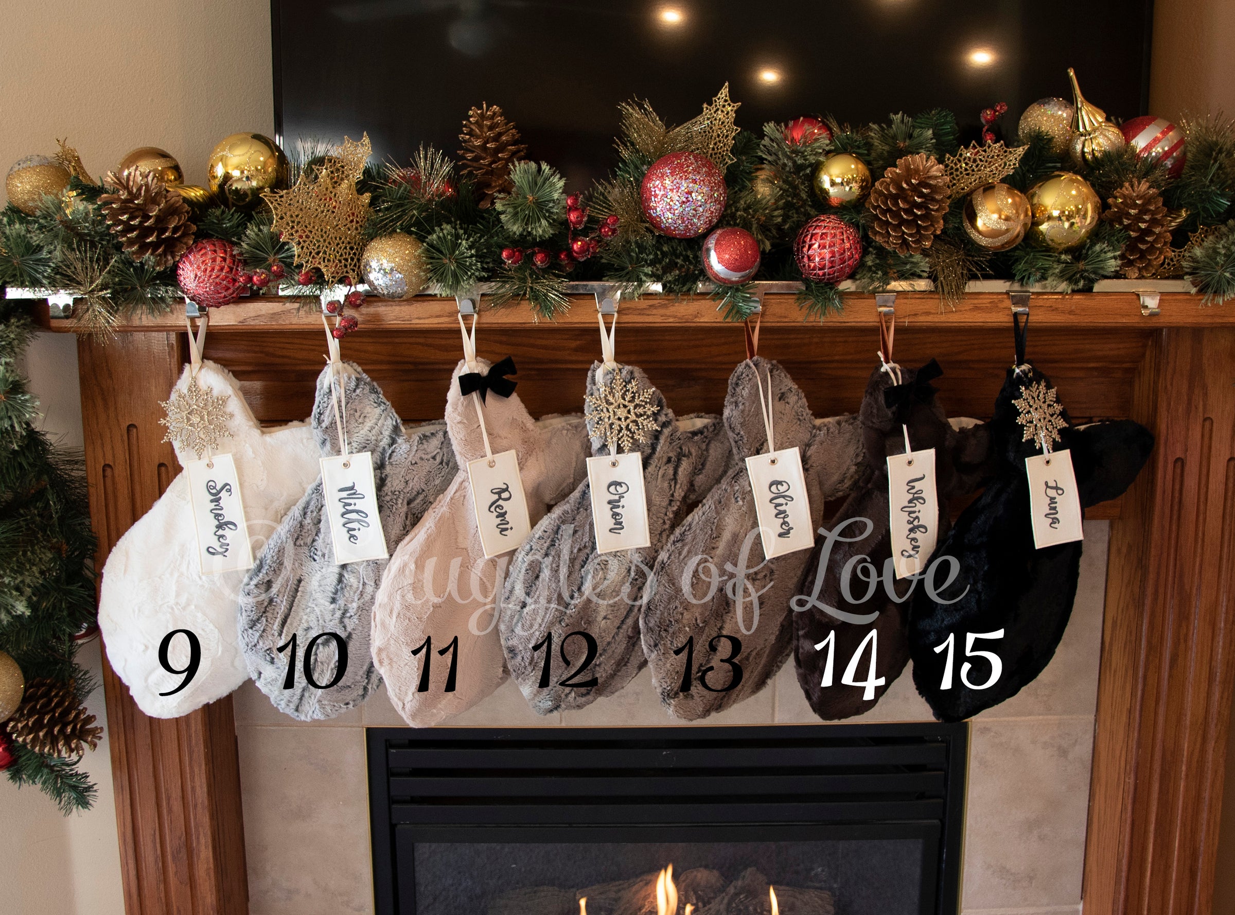 Personalized Ivory Fur Cat Christmas Stocking