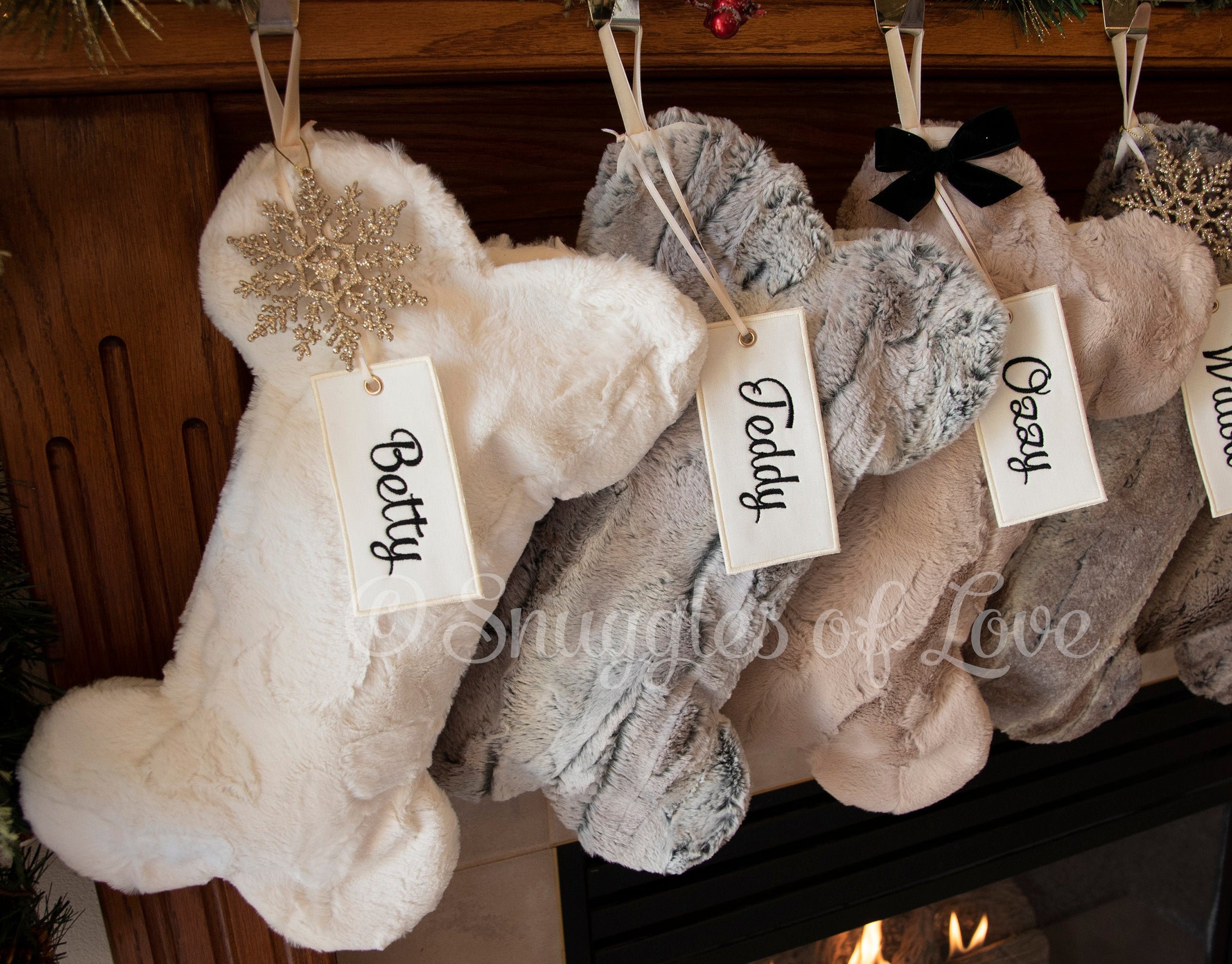 Personalized Grey Fur Dog Christmas Stocking