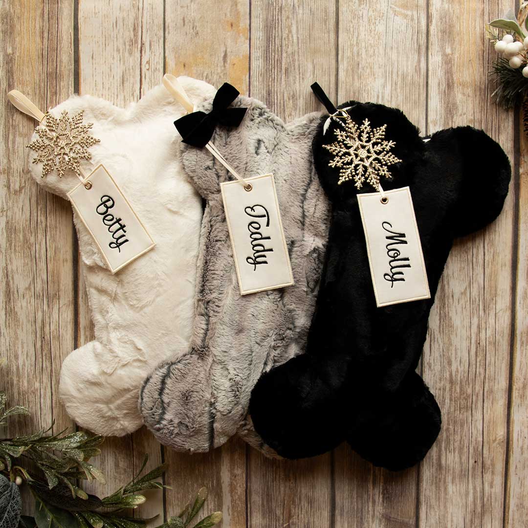 Personalized Grey Fur Dog Christmas Stocking