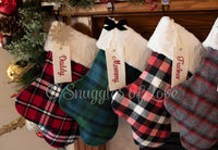 Personalized Red and Black Plaid Christmas Stocking with Fur Cuff