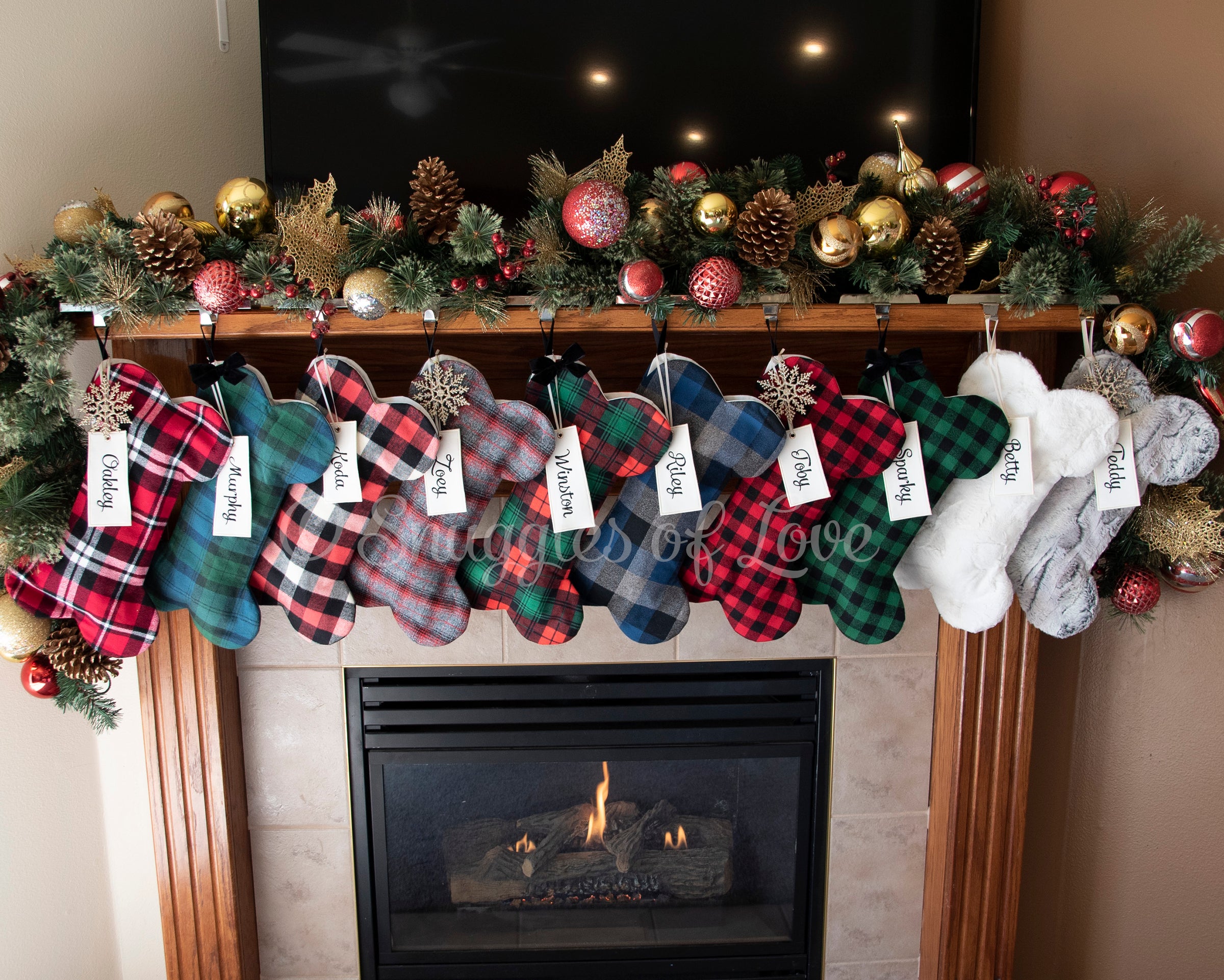 Personalized Red, Black, and Ivory Plaid Christmas Stocking with Fur Cuff