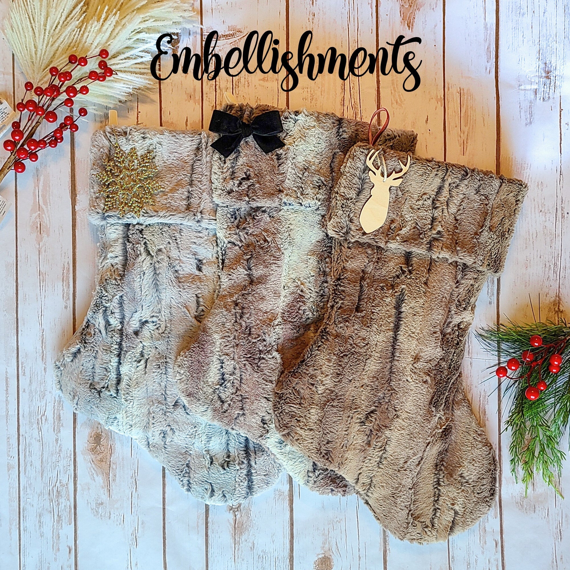 Personalized Ivory Fur Dog Christmas Stocking