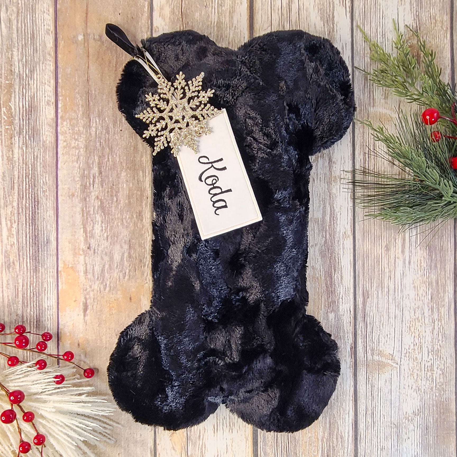 Personalized Black Fur Dog Christmas Stocking