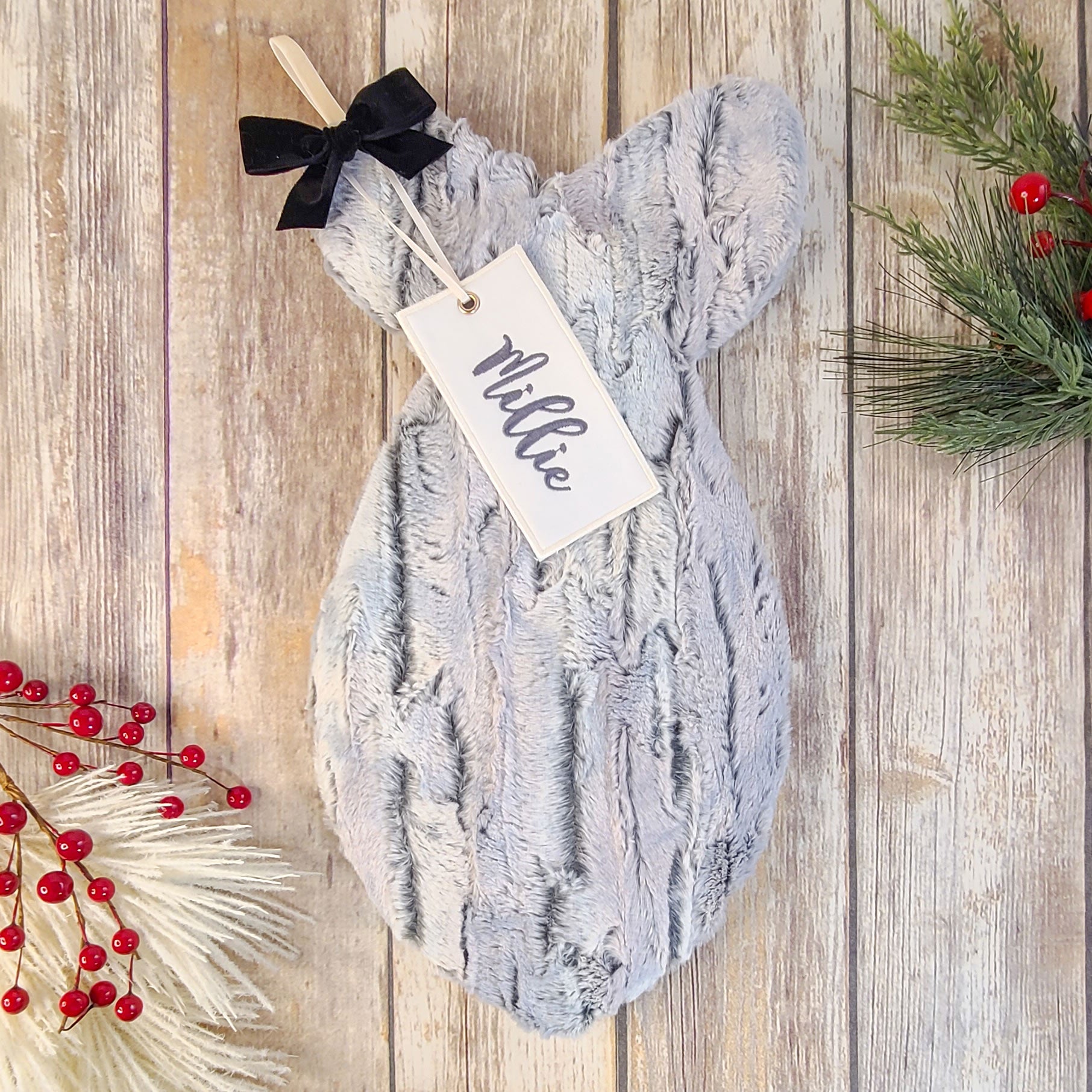 Personalized Grey Fur Cat Christmas Stocking