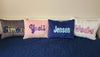 Personalized Coral, Aqua, and Navy Name Pillow