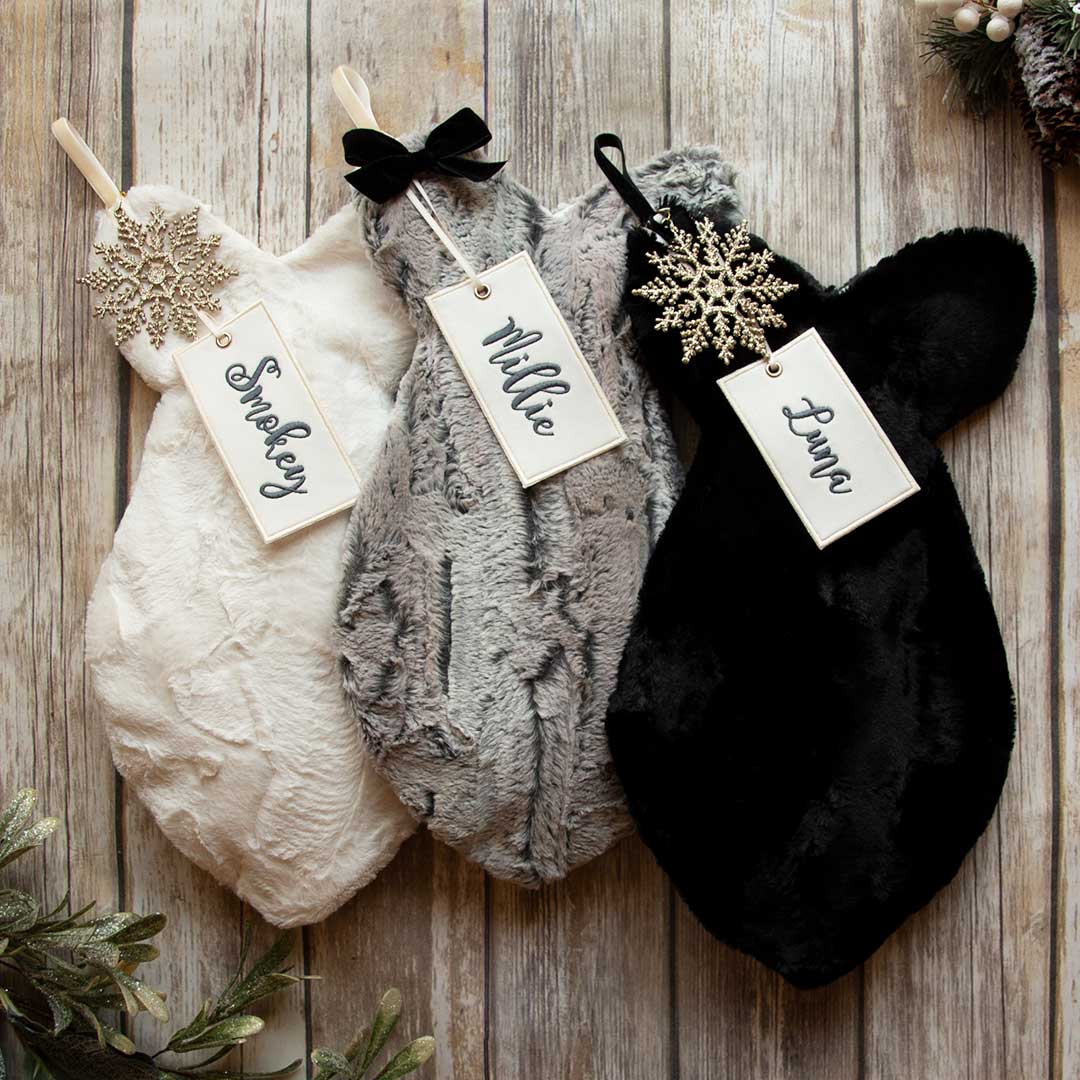 Personalized Ivory Fur Cat Christmas Stocking