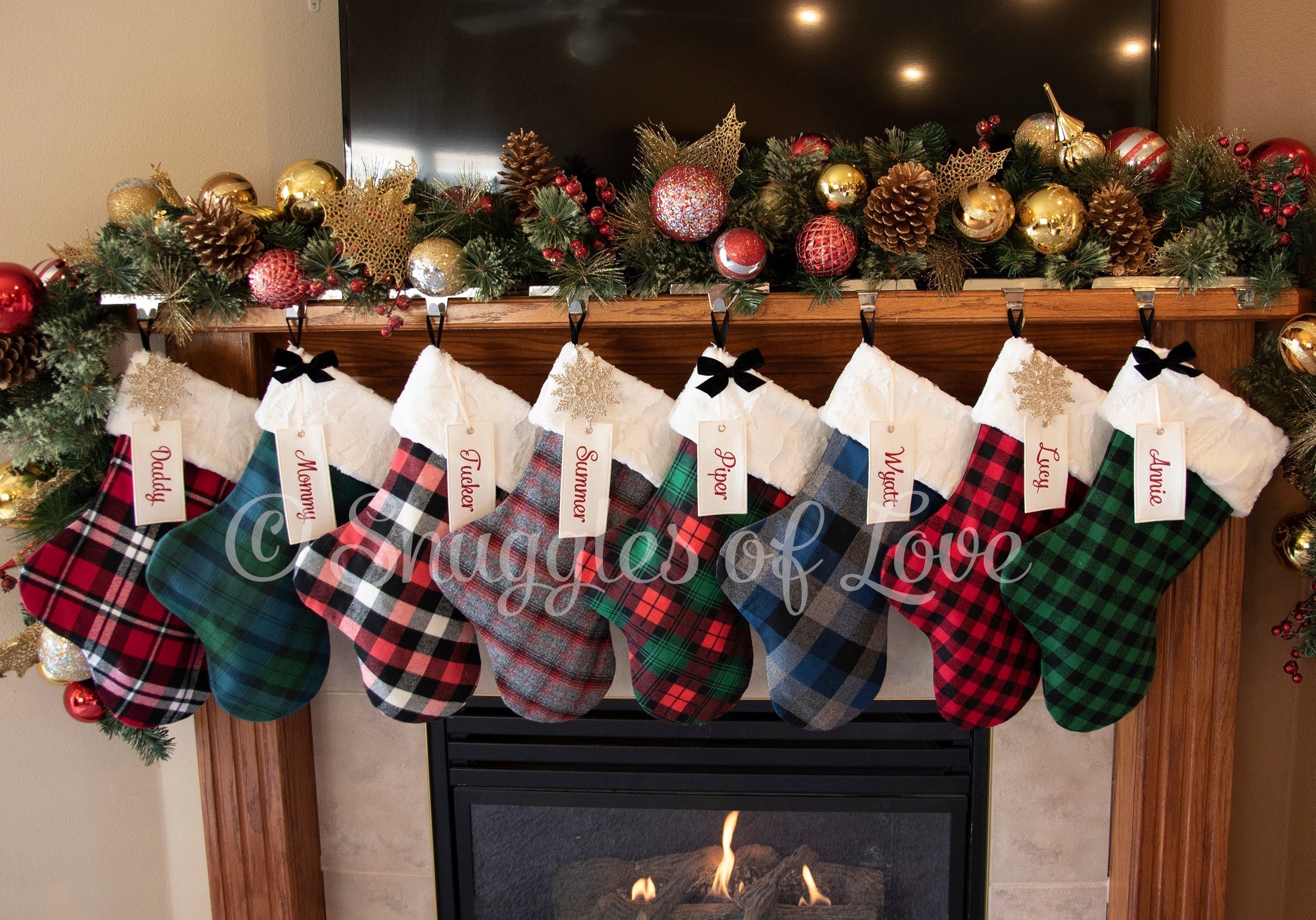 Personalized Red, Black, and Ivory Plaid Cat Stocking