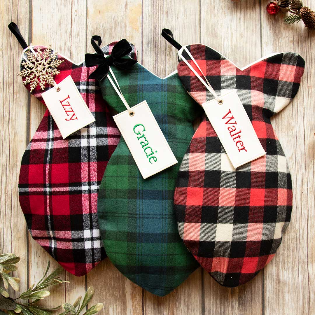 Personalized Red and Black Plaid Cat Stocking
