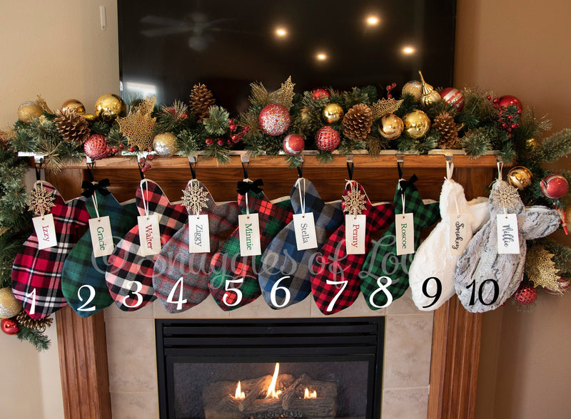 Personalized Red, Black, and Ivory Plaid Cat Stocking