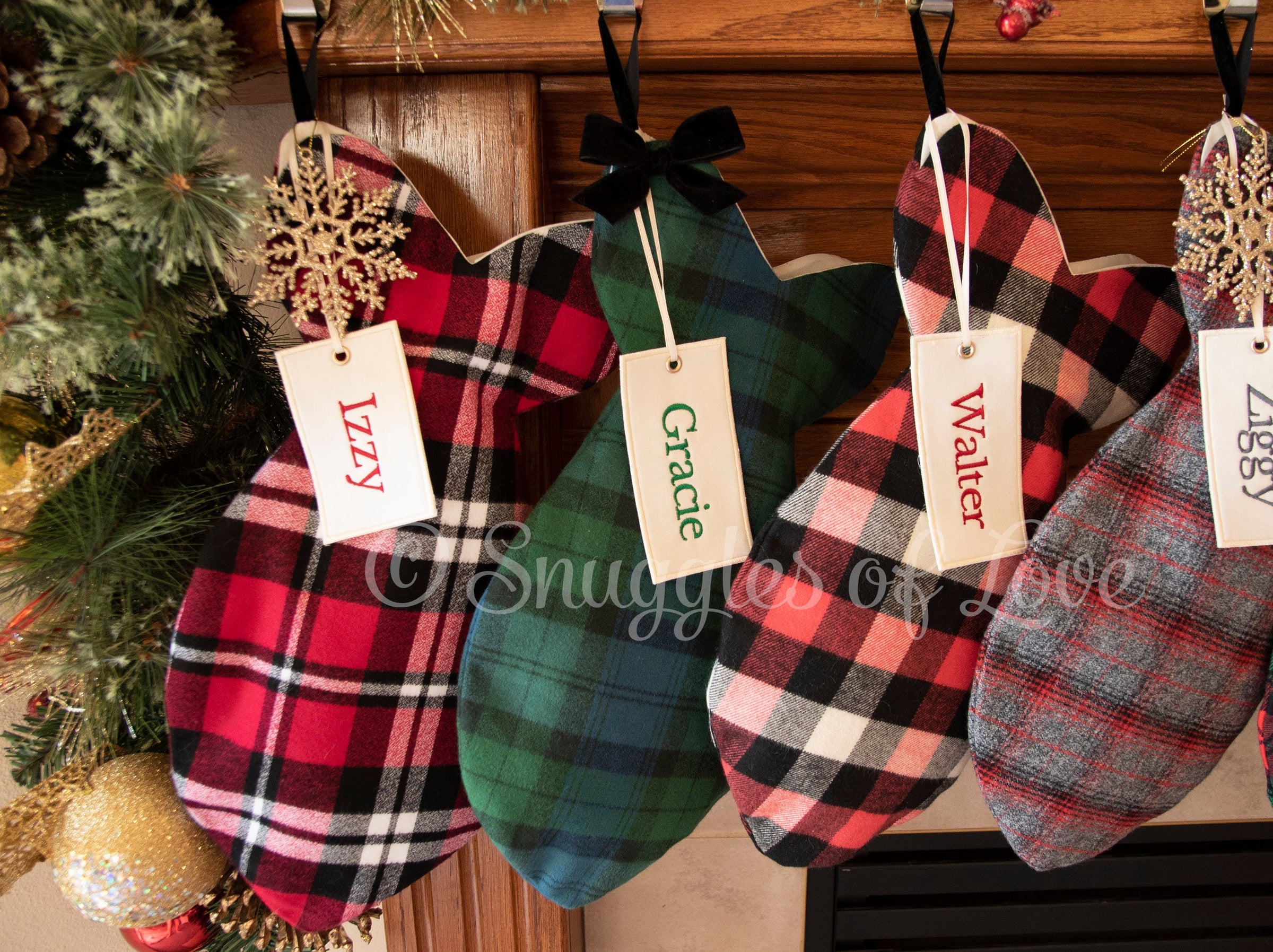 Personalized Blue and Green Plaid Cat Stocking