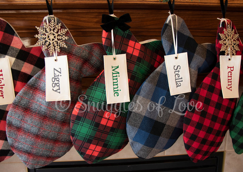 Personalized Red and Grey Plaid Cat Stocking
