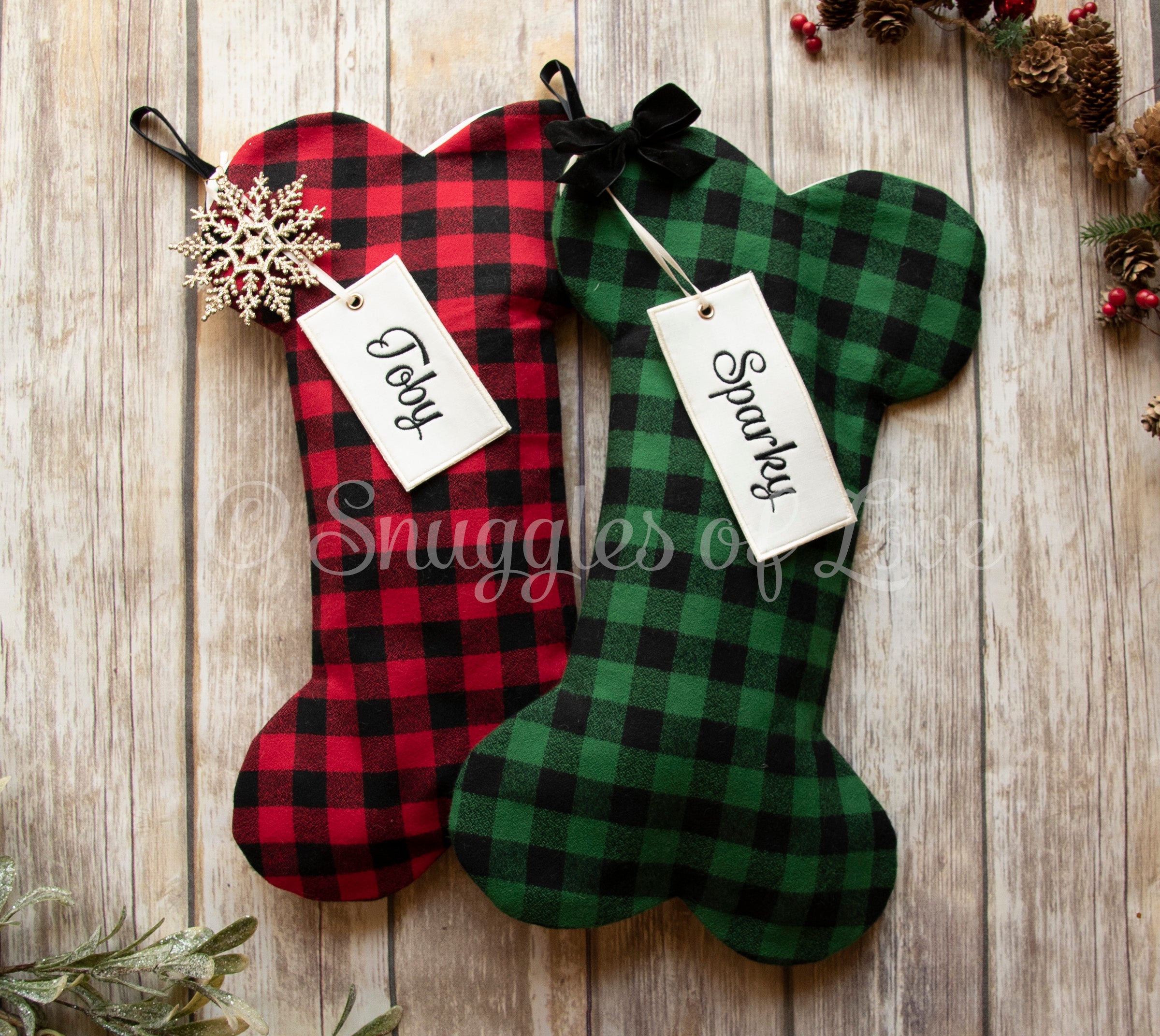 Personalized Buffalo Plaid Red and Black Plaid Christmas Dog Christmas Stocking