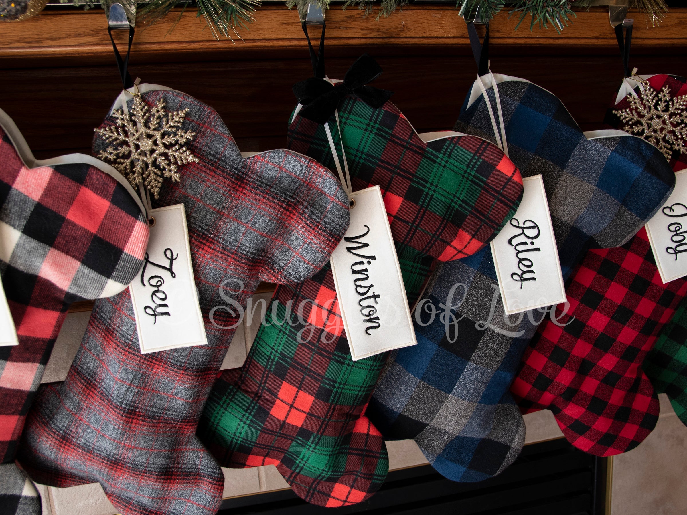 Personalized Red and Grey Plaid Dog Christmas Stocking