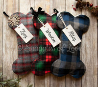Personalized Blue and Grey Plaid Dog Christmas Stocking