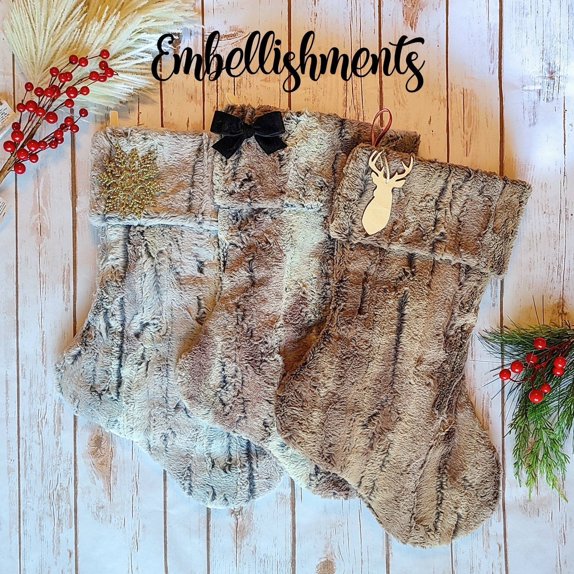 Personalized Brown Fur Christmas Stocking