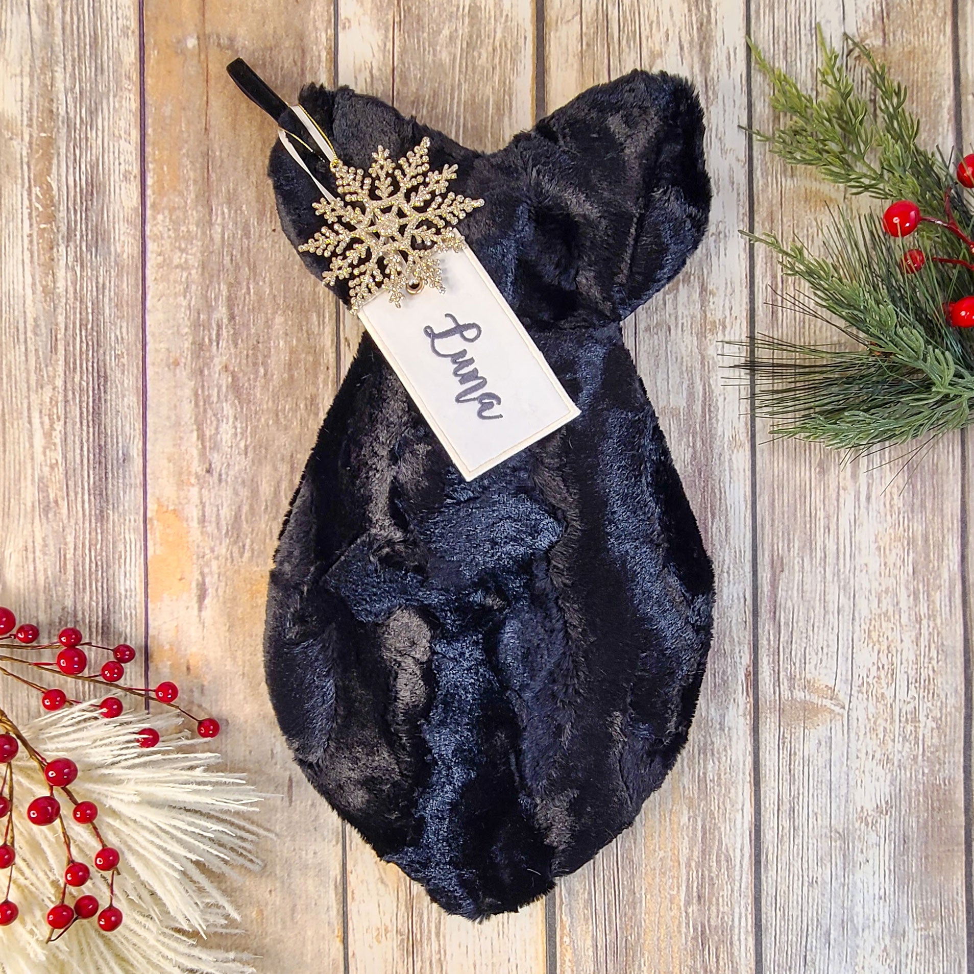 Personalized Black Fur Cat Christmas Stocking