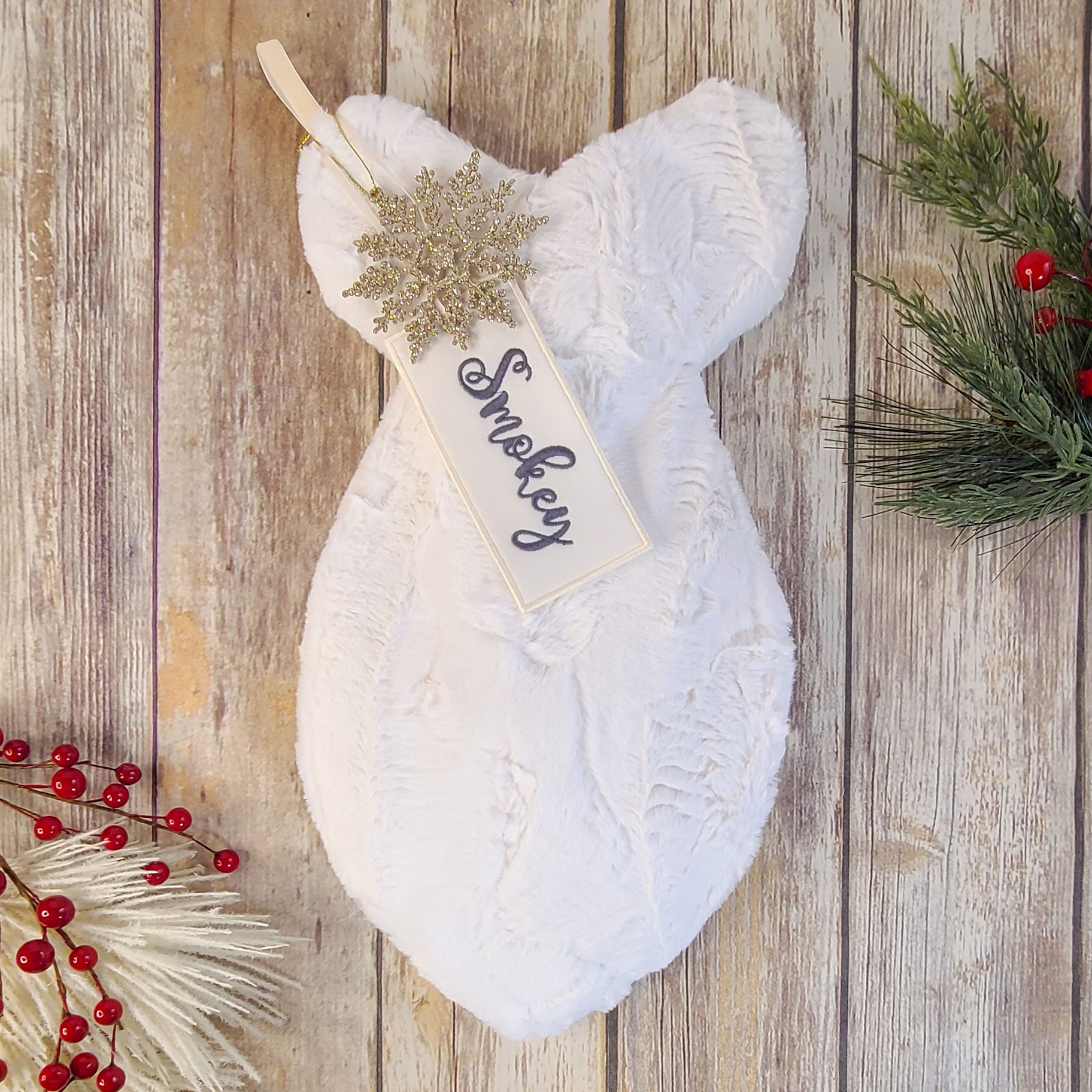 Personalized Ivory Fur Cat Christmas Stocking