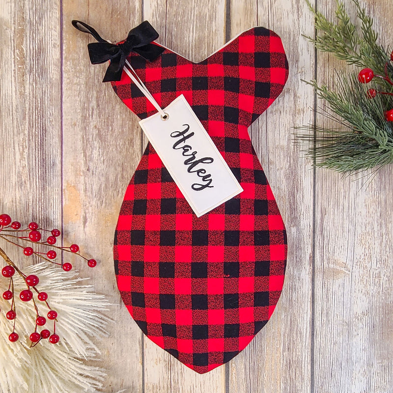 Personalized Buffalo Plaid Red and Black Plaid Cat Stocking