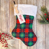 Personalized Red and Green Plaid Christmas Stocking with Fur Cuff