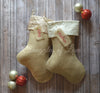Tan burlap sequin Christmas stockings with cream sequin and champagne sequin cuffs