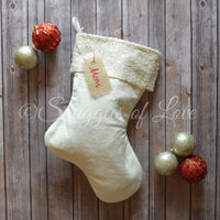 Sequin Christmas stocking, ivory velvet fabric with ivory sequins cuff